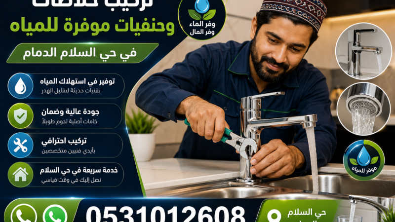 تركيب خلاطات وحنفيات موفرة للمياه في حي السلام الدمام | 0531012608
