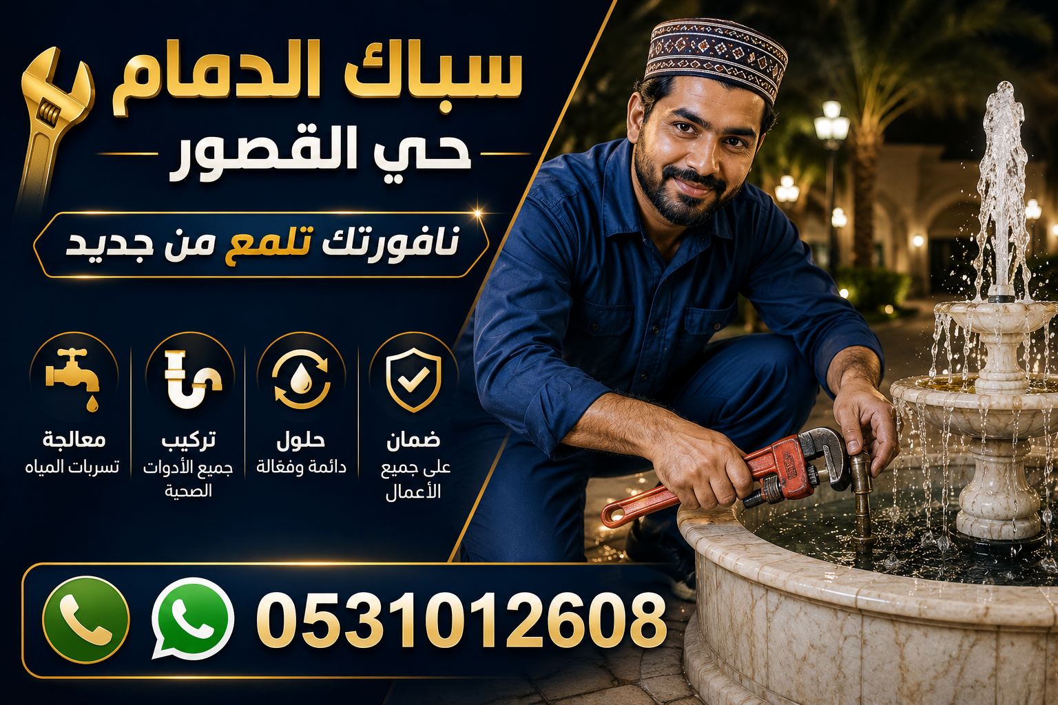 سباك الدمام حي القصور — نافورتك تلمع من جديد | 0531012608
